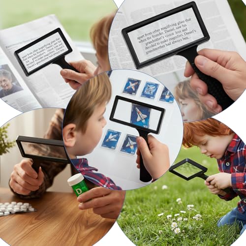5X Rectangle Reading Magnifier, Large Magnifying Glass Scratch Resistant Glass Lens, Large Horizontal Viewing Area Magnifier for Observation Reading Hobbies Nature Exploration