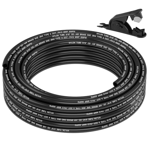 35FT 5/16 DOT Air Line SAE J844 PA12 Nylon Air Hose with Cutter 5/16” OD Pneumatic Tubing DOT Approved 5/16 Air Brake Hose for Air Suspension Kit Truck Trailer Brake System & Fluid Transfer 11m - size: 5/16" OD 35FT