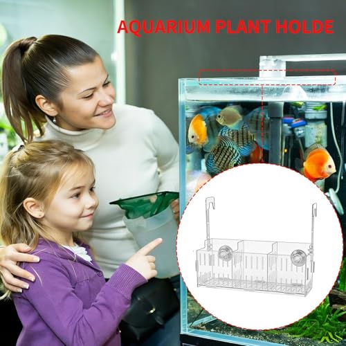 Transparent Aquarium Plant Hanging Rack - Acrylic Top-Mounted Plant Holder | Height Adjustable Double-Hook Hydroponic Planter | for Fish Tank Flower Pot, Aquarium Decorative Accessories - size: Three grids