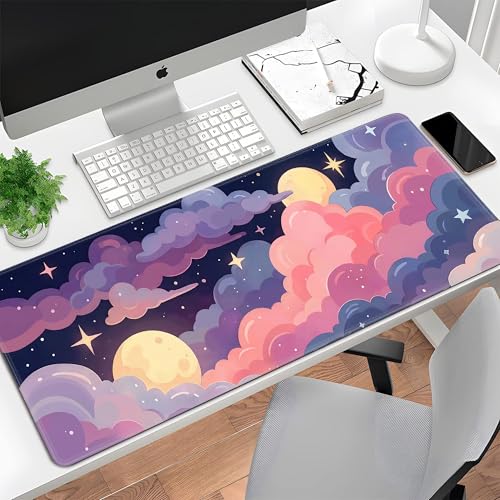 Cute Mouse Pad Kawaii Large Desk Mat Extended Keyboard Mouse Pad Pink Purple Cloud Mousepad with Non-Slip Base and Stitched Edge Gaming Mouse Mat Desk Pad 31.5 x 11.8 Mouse Pads for Desk Home Office - color: Colorful Clouds