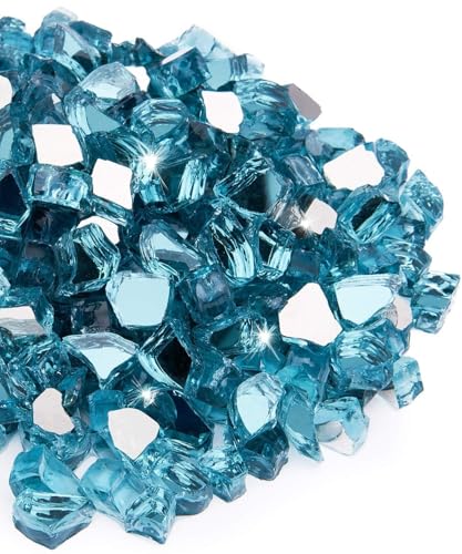 NUPICK 20 lb 1/2 Inch Reflective Fire Glass, Pacific Blue, Sparkly, Eco-Friendly, Convenient, Mirror Finish - color: Pacific Blue, size: 20 Pound (1/2")