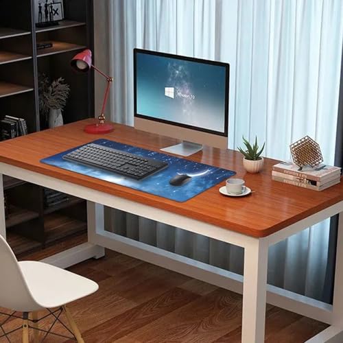 Blue Sky Stars Moon Desk Pad Mouse Pad,Large XL Meteor Showers Mouse Mat with Stitched Edges,Non-Slip Rubber Base Mousepad for Office PC Keyboard Laptop and Home Work Desk Mat(27.5X11.8 in) - color: blue sky stars moon