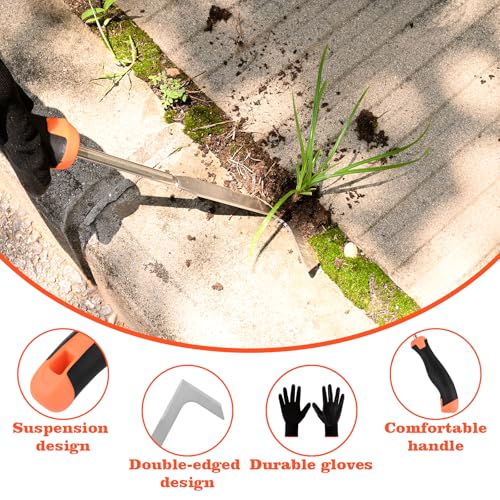 BokingOne Patio Crack Weeder Tool with Ergonomic Handle – Stainless Steel Weed Puller for Patio Sidewalk Driveway Cracks | Rust Resistant Dual-Material Gardening Tool - color: 13.7"silvery