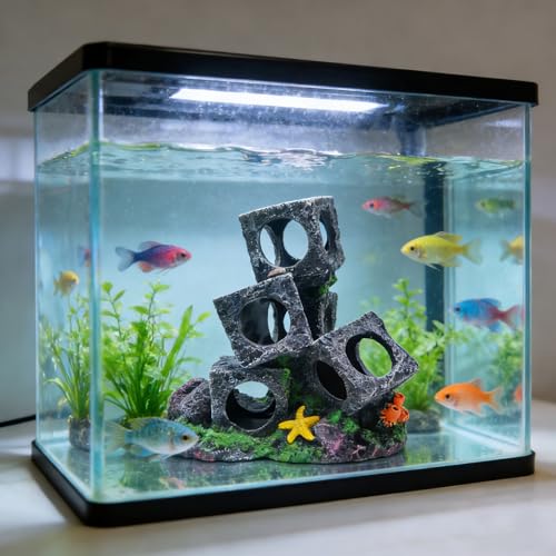 Aquarium Decorations, Aquarium Block Decorative Accessories Ideal for Aquatic Pets, Betta Fish, Shrimp, and More Provides Play, Rest, and Hiding Spots
