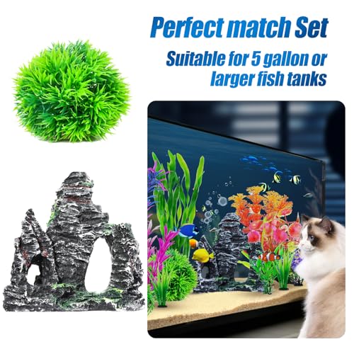 CousDUoBe 13Pcs Aquarium Plants Cave Rock Decor Set& Fish Tank Artificial PlasticPlants,Fish Tank Accessories Small Large Aquarium Decorations Kit