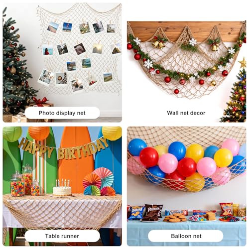 Fishing Net Decor for Party - 80x40 In Brown Fish Net Decorations Under The Sea Hawaiian Mermaid Pirate Beach Party Decorations, 3mm Natural Cotton Fishnet Ocean Nautical Themed Wall Table Decor - color: Caramel, size: Large - 1 Pack