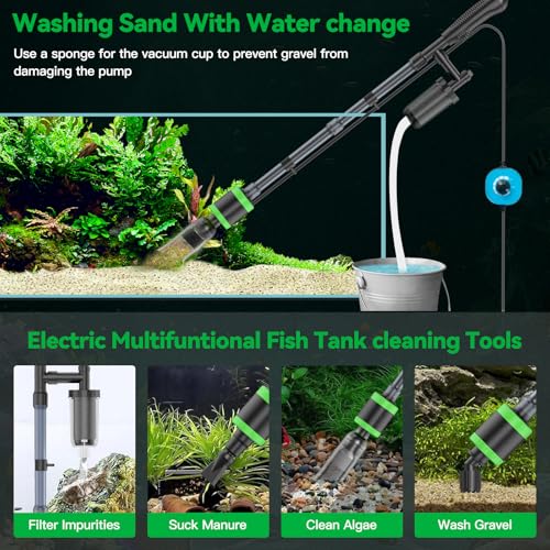 32W Electric Aquarium Vacuum Gravel Cleaner - Strong Suction, Automatic Water Change, Algae Remover, Sand Wash, Water Shower, Water Circulation & Timed Off (32W)