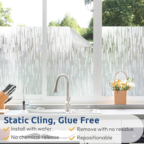 rabbitgoo Window Privacy Film, No Glue Frosted Glass Film, Static Cling UV Blocking Non Adhesive Reusable Heat Control Window Vinyl Clings for Home, Office, Frosted Silk, 11.8 x 118.1 Inches - color: Frosted Silk, size: 11.8" x 118.1"