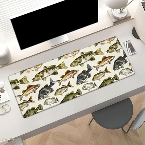 Retro Fish Gaming Mouse Pad, Realistic Aquatic Illustration Large Desk Mat for Computer, Extended Keyboard Laptop Mouse Pads 31.5×11.8in, Non Slip Rubber Mousepad for Office Decor Gifts - color: Fish23