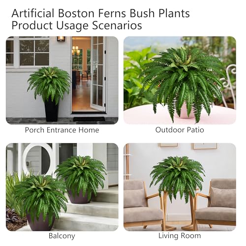 48In Artificial Boston Ferns Bush, Set of 2 Large Faux Ferns Plants, 67 Branches Fake Ferns for Home Living Room Decor, Indoor and Outdoor - size: 2 PCS-48"
