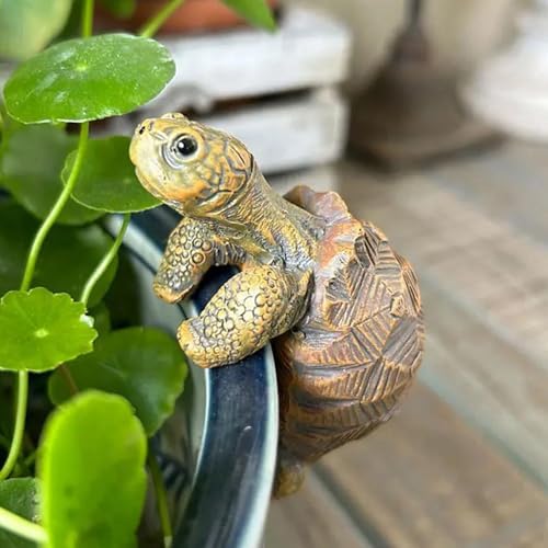 Realistic Handcrafted Resin Turtle Planter Hanger Figurine, Lifelike Climbing Turtle Decor for Indoor Outdoor Planter, Bonsai, Fish Tank, Aquarium, Garden, Courtyard and Pond Decoration