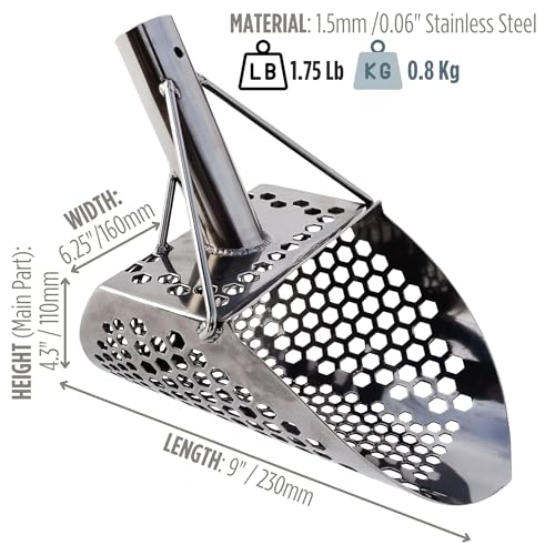 Sand Scoop Shovel Metal Detector Monstrik V1, Sand Scoops Treasure Detecting, Metal Detector Hunting Tool, Stainless Steel, Mixed Hexahedron Holes