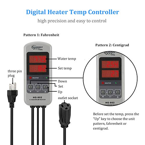 hygger 200W Titanium Aquarium Heater for Salt Water and Fresh Water, Digital Submersible Heater with External IC Thermostat Controller and Thermometer, for Fish Tank 20-45 Gallon - size: 200W (20-45 gallon)