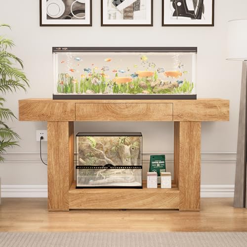 55–75/90 Gallon Aquarium Stand, 48 Inch Fish Tank Stand with Power Outlets & USB Ports, Heavy Duty Double Aquarium Stand for Turtle Reptile Terrarium, Farmhouse Tank Stand, Natural Wood - color: Natural