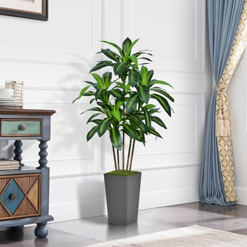ASTIDY Artificial Dracaena Tree 5FT - Faux Tree with Gray Tall Planter - Fake Tropical Yucca Floor Plant in Pot - Artificial Silk Tree for Home Office Living Room Decor Indoor - color: Gray