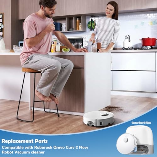 Accessories Replacement Kit for Roborock Qrevo Curv 2 Flow Robot Vacuum, 1 Main Brush, 1 Mop Rollers, 4 Filters, 4 Side Brushes, 4 Dust Bags, 1 Cleaning Tool - color: Qrevo Curv 2 Flow Accessories