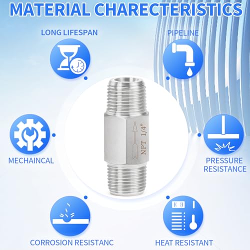 ChillWaves 304 Stainless Steel In-Line Siamese Check Valve 1/4" NPT Male Thread, One-Way Non-return Check Valve for Backflow Prevention(1-PACK) - size: 1/4" MNPT, style: Siamese Check Valve