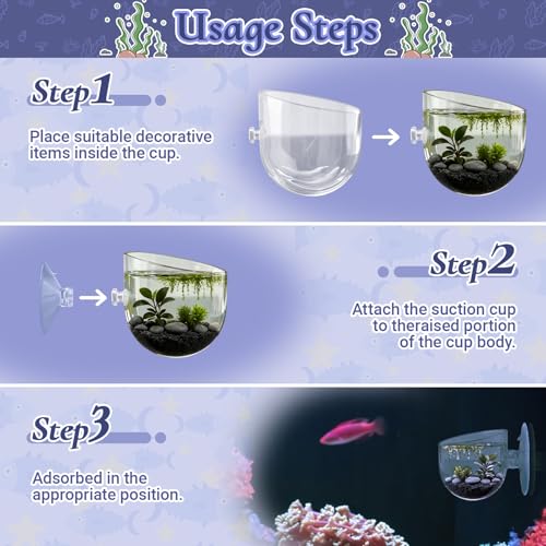 4 Pack Aquarium Plant Holder with Hole, Fish Tank Aquatic Plant Pot Cup with Large Suction Cup, Clear Acrylic Aquarium Planter for Fish Tank Aquascape Decorations