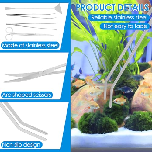 4 in 1 Aquarium Aquascape Kits Long 12 Inch Stainless Steel Aquatic Plant Aquascaping Tool Extra Long Aquascape Tools Sets Flexible for Fish Tank Cleaning Plant