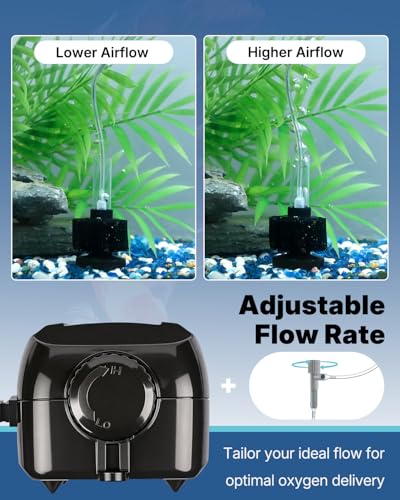 Uniclife Aquarium Air Pump, Adjustable Quiet Oxygen Pump for Fish Tanks, Airline Tubing & Accessories - size: For 5-30 Gallon Tank