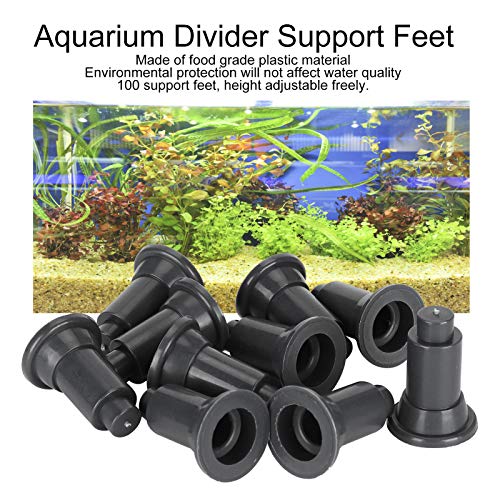 100Pcs Adjustable Height Food Grade PVC Aquarium Isolation Board Support Feet, Decorative Support Feet with Cleaning Function, Ideal for Fish Tank Divider (Black) - color: Black