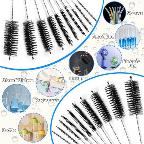 Ixiaoyoo Cleaning Brushes Set, 10 Pieces 8 Inch Nylon Tube Brush + 60 Inch Flexible Long Drain Brush, Hose Pipe Brush, Suitable for Home Kitchen, Bathroom, Fish Tank, Water Pump Accessories (Black) - color: Black Cleaning Brush Set