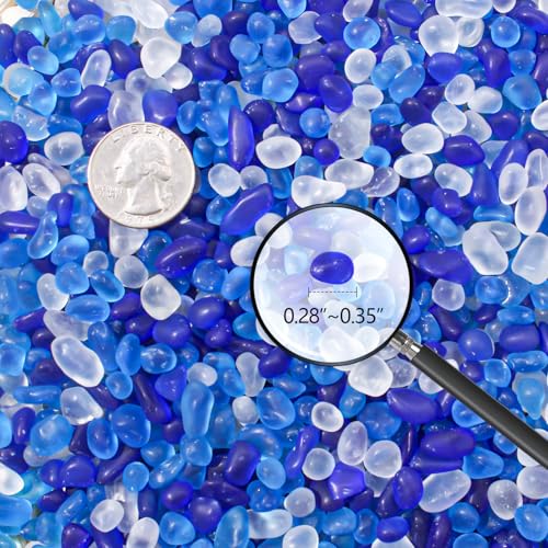Keedolla 0.5 Lb Colorful Blue Sea Glass Pebbles Aquarium Gravel Fish Tank Rocks Small Frosted Glass Gemstones for Fish Turtle Tank, Vase Fillers, DIY Crafts, Succulent Plants Decor, 6-9mm - color: Clear & Blue Mix, size: 0.5 LB
