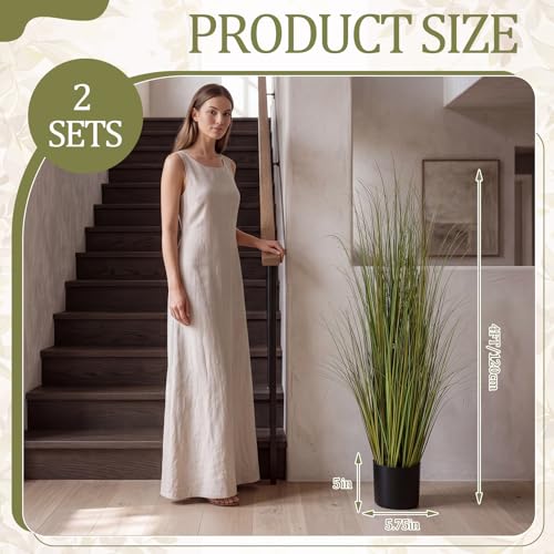 Jexine 2 Pieces Tall Artificial Grass Plant Potted Artificial Greenery Floor Plants Fake Pampas Grass Tall in Pot for Housewarming Gift House Garden Bathroom Lobby Indoor Outdoor (Autumn Green,4 ft) - color: Autumn Green, size: 4 ft