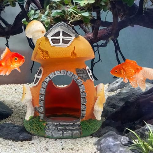 Erice Fish Tank Decorations, Cottage Ornament Shrimp Shelter Hideaway Cave, Aquarium Decorations, Mushroom Decor, Aquarium Décor for Shrimp Betta Goldfish and Reptiles (A), F4DS64F65DSF - color: A