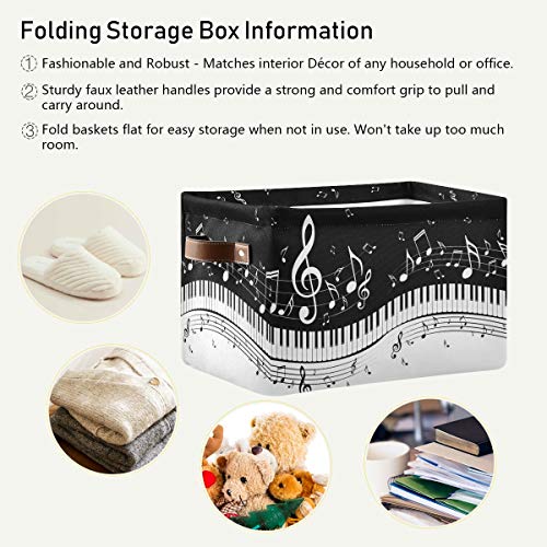 Foldable Storage Baskets, Piano Keys Musical Notes Storage Bins with Handles, Decorative Cloth Organizer Storage Boxes for Home|Office 15 x 11 x 9.5 in - color: Piano Keys Musical Notes, size: 1 PCS