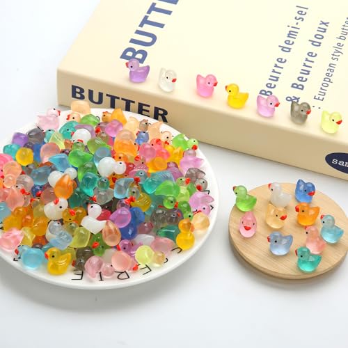 GWAHSA 240pcs Luminous Mini Resin Ducks, Tiny Animals Bulk Glow in The Dark Small Plastic Miniature Ducks Figures for Dollhouse Decor Micro Garden Home Landscape Aquarium Craft Gifts Party Favors Toys - style: Luminous Ducks