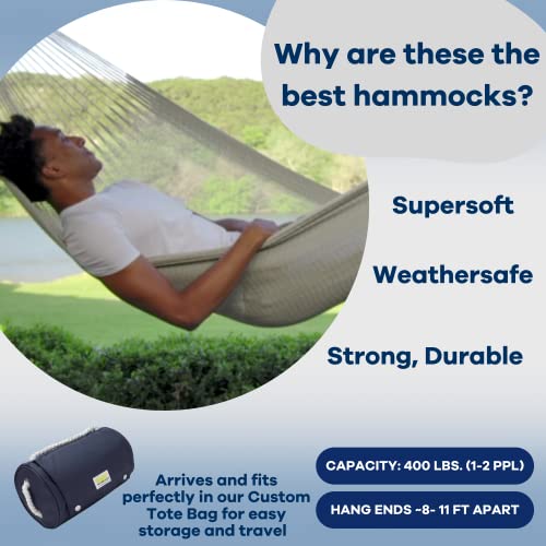 Handwoven Hammock by Yellow Leaf Hammocks - Double Size, Fits 1-2 PPL, 400lb max - Weathersafe, Super Strong, Easy to Hang, Ultra Soft, Artisan Made - Color: Grey - color: Mendocino- Grey, size: Fits 1-2 People (400 lb. Capacity)