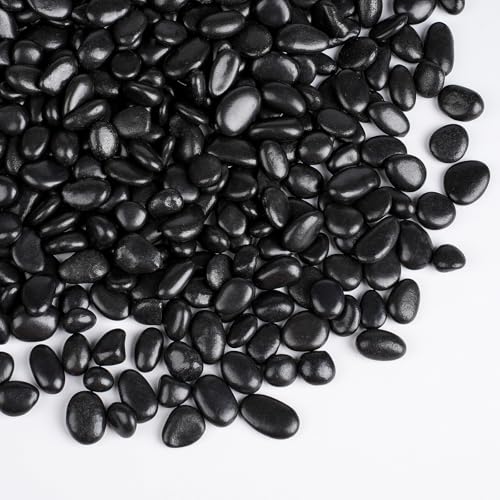 5 lbs Black Pebbles for Indoor Plants, 3/8" Small Rocks for Plants Indoor, Succulent, Bamboo, Vase, Decorative Black River Rocks Pea Gravel, Highly Polished - color: Black