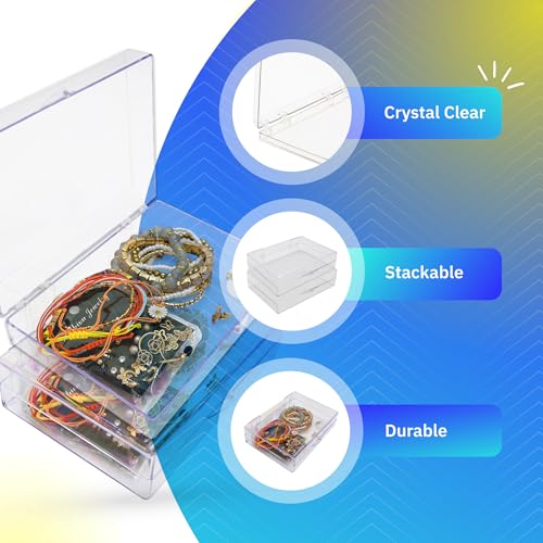 Clear Hinged Plastic Storage Boxes (4 Pack) – 7" x 5" x 1.75" Small Organizer Containers for Crafts, Games, Office Supplies – Stackable, Durable, BPA-Free, Made in USA - size: 7.0" x 5.0" x 1.75"