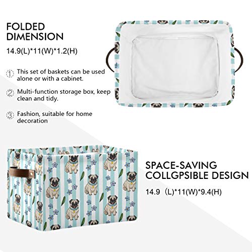 Large Storage Basket Bin Cute Cartoon Pugs Storage Cube Box Foldable Canvas Fabric Collapsible Organizer with Handles for Home Office Closet - color: Cute Cartoon Pugs, size: 1 PCS