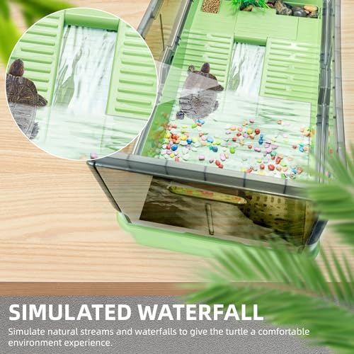 25.6x12.8x14.6 Turtle Tank Kit with Heat Lamp Filter and Wheels Aquatic Turtle Habitat and Aquarium for Small Turtles Hermit Crabs and Frogs Featuring Escape Proof Design and Easy Move Mobility - color: Green, size: 25.6x12.8x14.6 Inch