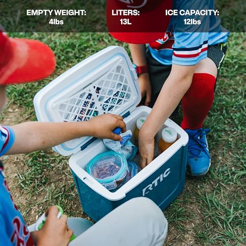 RTIC 8 QT Road Trip Personal Cooler, Small, Compact, Insulated, Portable Ice Chest Box for Food, Drink, Beverage, Beach, Camping, Picnic, Fishing, Boat, 12-Can Capacity - color: Marine/Fresh Mint