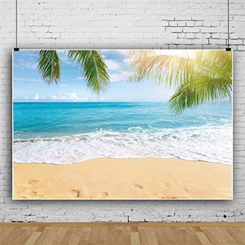 Leowefowa 7x5ft Sea Beach Backdrop Seaside Sand Beach Sea Wave Tropical Palm Leaf Photography Backdrops for Photo Shoots Holiday Party Adult Personal Portrait Photo Background Studio Props - size: 7x5ft