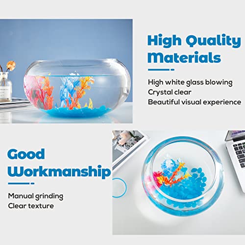 2 Gallon Glass Fish Bowl with Decor, Include Fluorescent Stones & Colorful Plastic Trees, High White Glass for Clear View, Small Fish Bowl/Vase/Aquarium for Betta Fish/Goldfish, Nice Home Décor - color: 2 gal fish bowl
