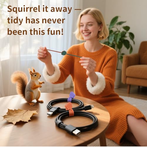 Fun Squirrel Magnetic Cable Ties – 24 Pack, Reusable Silicone Cord Organizers for Home & Office, Strong Magnetic Hold, Assorted Colors, Ideal for Cable Management, Novelty Gift - color: Squirrel – Magnetic Clip
