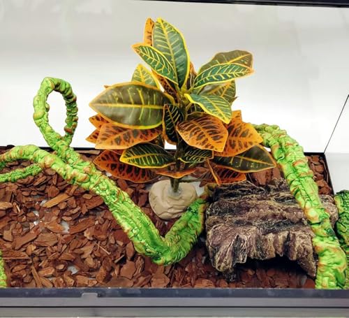 Reptile Plants Terrarium Artificial Leaves Reptile Tank Decorations for Bearded Dragon Lizard Snake Geckos Chameleon Amphibian Habitat Terrarium Decor - color: Gradient