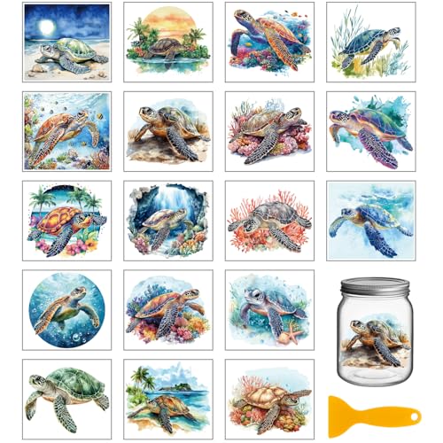 GLOBLELAND 18 Sheets Summer Sea Turtle Transfer Stickers 3.9x3.6inch Ocean Animal Colorful Transfer Decal Rub on Transfer for Furniture Vase Glass Art Crafts Decorations - style: Sea Turtle