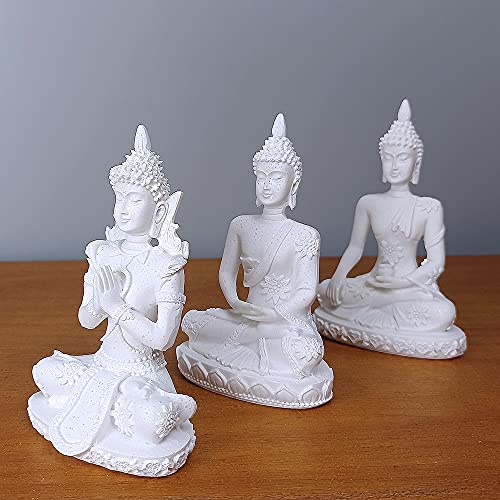 HYFAN Mini Sandstone Buddha Yoga Meditation Statue Harmonious Figurine Collectible Craft Feng Shui Sculpture Decor for Home Office Shelf Desktop (Pack of 3 - color: Pack of 3