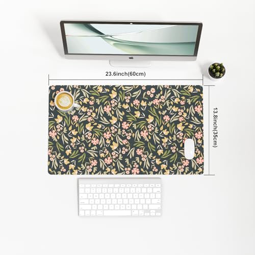 Colorful Star Large Mouse Pad, PU Leather Waterproof Desk Mat, Computer Gaming Mouse Pad, XXL Extended Mousepad Non Slip Desk Pad for School Office Home 23.6" x 13.8" - Ditsy Floral Print - color: Ditsy Floral Print, size: 23.6L x 13.8W inches