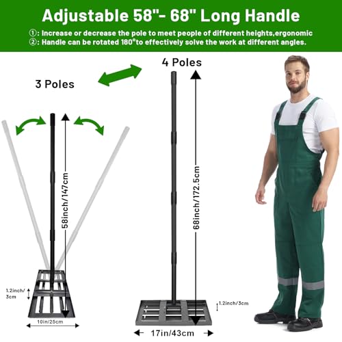 Lawn Leveling Rake 17"x10",Lawn Leveling Tool with 68" Long Adjustable Stainless Steel Handle for Leveling Soil,Grass,Sand or Dirt,Heavy Duty Lawn Leveler for Backyard,Garden,Golf Course,Farm,Pasture - style: 17"x10"