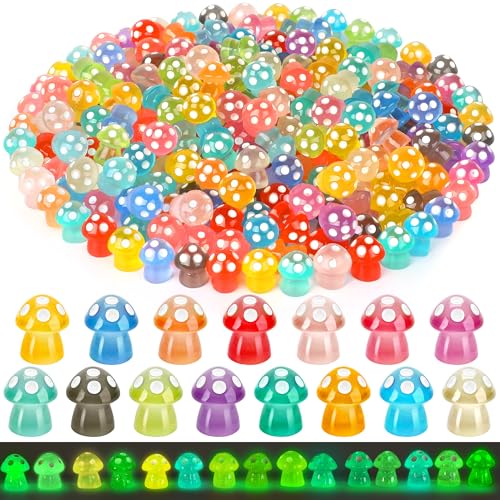 120pcs Luminous Mini Resin Mushroom 15 Colors Glow in The Dark Tiny Little Figures to Hide Small Mushrooms for Micro Fairy Garden Landscape Aquarium Accessories Dollhouse Hide Crafts Decor - style: Luminous Mushrooms