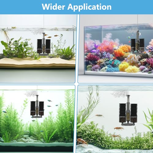 AQQA Aquarium Sponge Filter, Dual Bio Sponge Fish Tank Filter with Ceramic Media, Air Driven Multi-Stage Filtration 360° Rotatable Outflow, Quiet Breeding Fry Betta Shrimp Filter for Freshwater