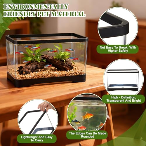 Geelin 2 Gallon Plastic Rectangular Fish Tank, Aquarium for Betta Fish Reptiles Succulents Flower Centerpiece, Shatterproof with Clear Clarity for Home Office Desktop Decors(Black) - color: Black