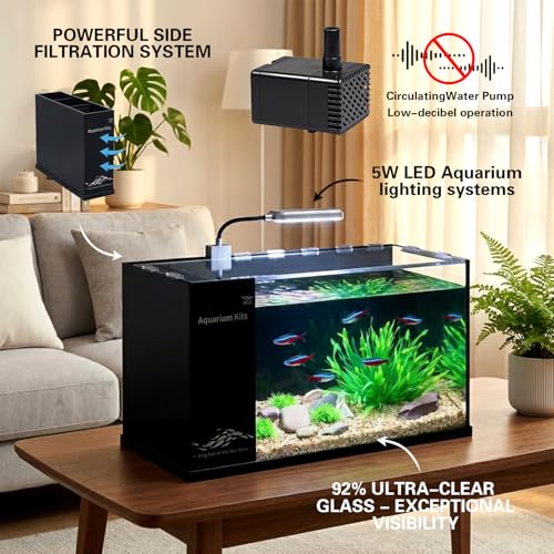 Fish Tank Kit,3.5 Gallon Small Aquarium,Ultra-Clear Nano Aquarium,Betta Fish Tank,Suitable for Small Fish Tank,Aquarium Starter kit,Desktop Fish Tank (Black Background) - color: Black background