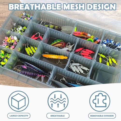 2 Pack Aventik Super Large Fishing 3700Tackle Box – Portable DIY Insert Dividers, Sturdy Transparent PP Case for Lure & Gear Storage (13.98” x 8.86” x 1.89”) - color: Gray
